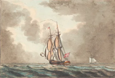 Dänische Brigg segelt vor einem Schleier