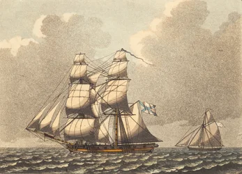Ein russischer Kriegsschiff-Brigg bei Seitenwind