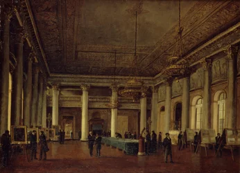 Innenansicht des Hauses von Dmitry Naryshkin während einer Sitzung der Gesellschaft zur Förderung der Künste, 1825