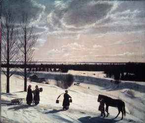 Winterszene, russischer Winter (Beschreibung einer verschneiten Landschaft im Abendlicht)