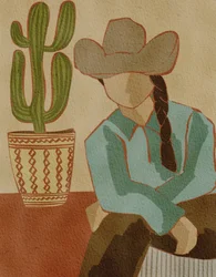 Cowgirl und Kaktus in der Wüste