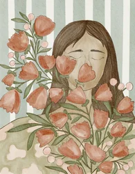Gelassene Frau mit Blumen