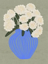 Weiße Blüten Blaue Vase