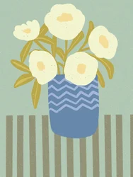 Weiße Blumen Blaue Vase