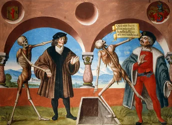 Tod, Berater und Verwalter (Bailiff) aus dem Totentanz-Zyklus von Albrecht Kauw
