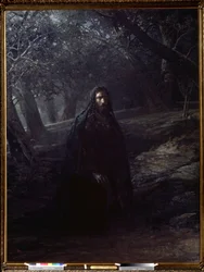 Christus im Garten Gethsemane. Jesus auf dem Ölberg (oder Gethsemane-Hügel) über Jerusalem, entfernt sich von den schlafenden Jüngern, um zu beten, vor seiner Verhaftung. Gemälde von Nikolai Ge (1831-1894) 1869-1880 Staatliches Tretjakow-Galerie, Moskau
