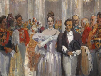 Alexander Puschkin mit seiner Frau auf dem Ball