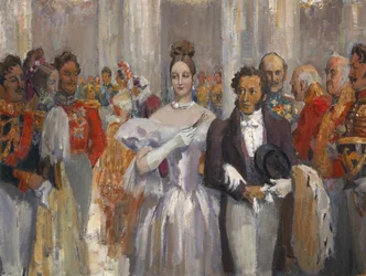 Alexander Puschkin mit seiner Frau auf dem Ball