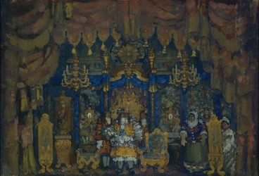 Jourdains Zimmer. Bühnenbild für das Theaterstück Ein Bürger als Edelmann von J.-B. Molière, 1911
