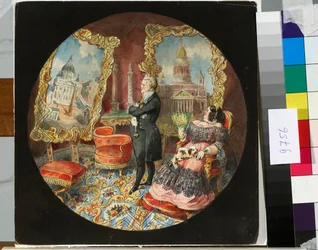 Der Architekt Auguste Ricard de Montferrand (1786-1858) und seine Frau in ihrem Salon, stolz auf Gemälde seiner Werke blickend