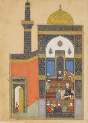 Laila und Majnun in der Schule, Folio aus einem Khamsa-Quintett von Nizami