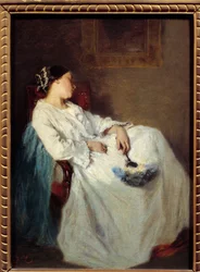 Schlafende sitzende Frau