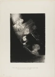 Zuerst ein Wasserbecken, dann eine Prostituierte, die Ecke eines Tempels, das Gesicht eines Soldaten, ein Streitwagen mit zwei steigenden weißen Pferden, Platte 1 aus Die Versuchung des Heiligen Antonius (1. Serie)