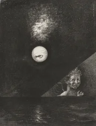 Am Horizont der Engel der Gewissheit, und im düsteren Himmel ein fragendes Auge, Platte vier aus An Edgar Poe