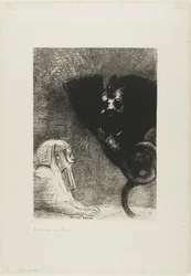 Die Sphinx: "...mein Blick, den nichts ablenken kann, bleibt durch die Objekte hindurch auf einen unerreichbaren Horizont gerichtet." Die Chimäre: "Was mich betrifft, ich bin leicht und fröhlich," Platte 5 aus An Gustave Flaubert