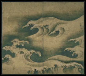 Raue Wellen, zweiteiliger Wandschirm, ca. 1704-9