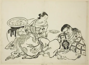 Kurtisane, die Shojo mit Sake versorgt, Nr. 4 aus einer Serie von 12 Drucken