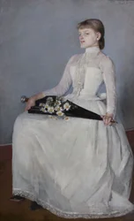 Von einem Spaziergang oder Dame im weißen Kleid