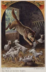 Szene aus Der Wolf und die sieben jungen Geißlein, von den Brüdern Grimm