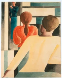Interieur in Blau, Gelb und Rot