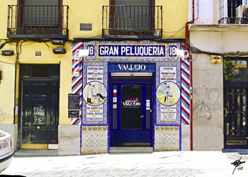 Blau gefliester Friseursalon