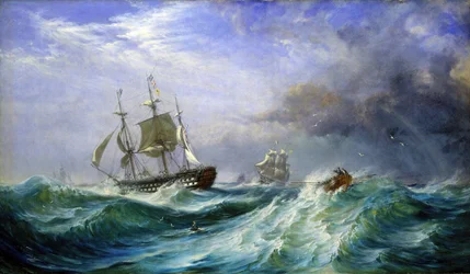 Ein Mann auf See, der Hilfe von der HMS 