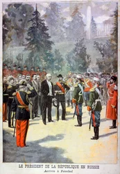 Felix Faure, Präsident von Frankreich, wird im Peterhof, St. Petersburg, Russland, empfangen