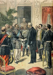 Interview zwischen Félix Faure und dem russischen Botschafter Lev Ouroussoff, Paris 1898 (Gravur)