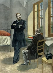 Paul Deroulede im Gefängnis empfängt seinen Anwalt Oscar Falateuf 1899