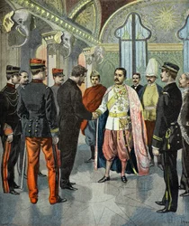 Paul Doumer empfangen von König Rama V von Siam 1899 (Gravur)