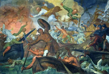 Das wunderbare Eingreifen der Heiligen Peter und Paul in der Schlacht von Lepanto, 7. Oktober 1571