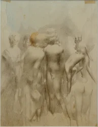 Gruppe nackter Jungen im Freien (Badende)