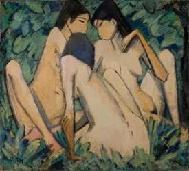 Drei Mädchen im Wald, um 1920