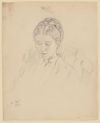 Luise Scholderer, im Lehnstuhl sitzend
