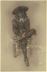 Sitzender Knabe in historischer Tracht aus der „Vorbereitung zum Kostümball“