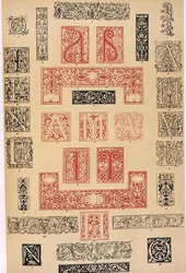 Beispiele typografischer Verzierungen aus dem 16. Jahrhundert in Italien und Frankreich, veröffentlicht von Aldine, Giunta und Stephan, Kapitel XIX, Tafel XC, aus 