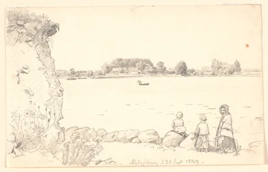 Eine Dame und zwei Kinder bei Guldborg Sund. Nykøbing Falster.