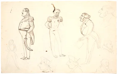 Karikatur von Frederik VII und anderen, u.a. Grundtvig, wahrscheinlich Orla Lehmann u.a.