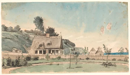 Küstenlandschaft mit strohgedeckten Häusern