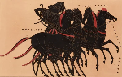 Druck der Dekoration auf einer griechischen Amphore, zeigt Aphrodite, die Poseidon in einem Wagen fährt, ca. 1858