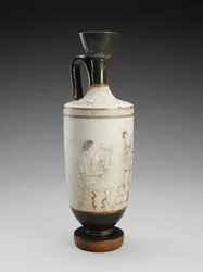Schulterlekythos mit polychromer Malerei einer Begräbnisszene