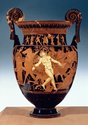 Attischer rotfiguriger Volutenkrater, der den Tod des bronzenen Riesen Talos darstellt