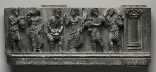 Bacchanalisches Relief, Pakistan, Gandhara, Buner-Gebiet, frühe Kushan-Periode (AD 1-320)