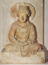 Buddha im Meditationssitz, aus Ganhara, griechisch-buddhistischer Stil, 1.-4. Jahrhundert