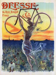 Vintage französisches Plakat einer Göttin mit Fahrrad, ca. 1898