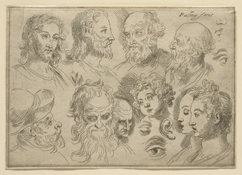Skizzenplatte mit zehn Köpfen, 1636
