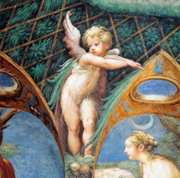 Cherub und Dianas Gesicht, aus dem Mythos von Diana und Actaeon