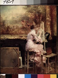 Junge Aquarellistin im Louvre