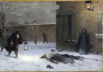 Skizze für das Büro des Präfekten im Hôtel de Ville: Die Suche nach den Verwundeten während der Belagerung von Paris 1870