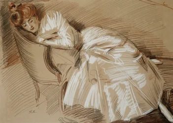 Madame Helleu, die auf einer Chaiselongue liegt